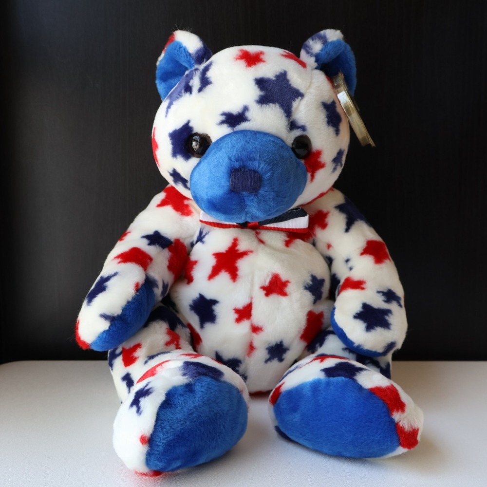 Vintage 2004 Ty Beanie Buddies Blue Patriotic Bear Red White Blue Stars Plush - Picture 1 of 6